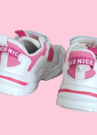Белые, розовые кроссовки на платформе для девочки весна, лето сетка6 фото