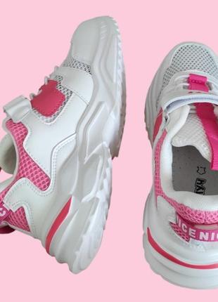 Белые, розовые кроссовки на платформе для девочки весна, лето сетка4 фото