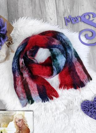 Мужской зимний мохеровый шарф jacob club красно синего цвета размер 140х31 см