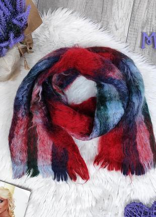 Мужской зимний мохеровый шарф jacob club красно синего цвета размер 140х31 см2 фото