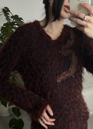 Винтажный мягкий коричневый свитер с бисером1 фото