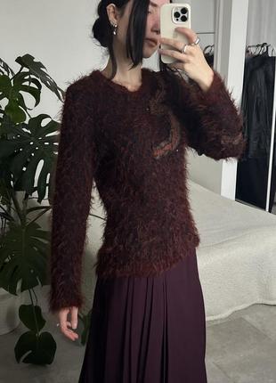 Винтажный мягкий коричневый свитер с бисером7 фото