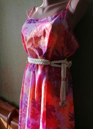 🌺платье комбинация с асимметричным низом в принт🌺летящее платье миди на бретелях2 фото
