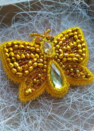 Об'ємна прикраса, брошь. золотий метелик, золотая бабочка2 фото