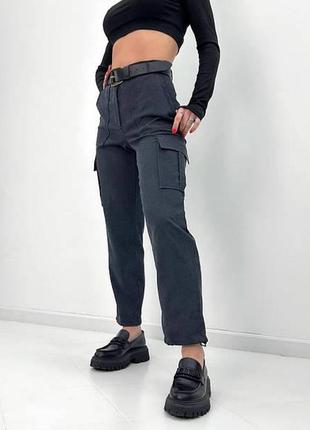 Жіночі брюки вельветові карго 46 розмір. графіт