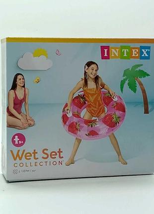 Круг надувной intex "wet set клубничка" 107 см с ручками розовый 56261np-3