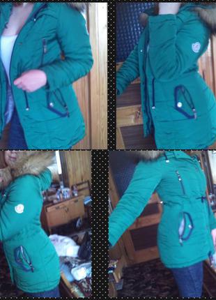 Зеленая курточка,парка, куртка,пуховик  на зиму  от монклер)4 фото