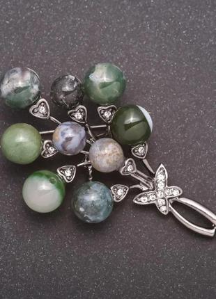 Брошь с натуральным камнем яшма, агат