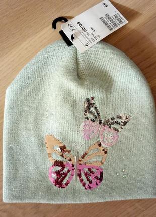 Двухслойная шапка h&m с бабочками из паеток, р.110/128.3 фото