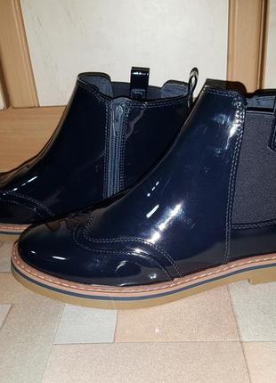Ботинки zara челси лаковые 38 р-р 24,5 см темно-синие3 фото