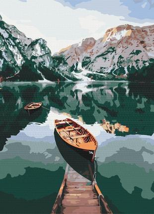 Картина за номерами човен на дзеркальному озері, у термопакеті 40*50 см, тм brushme, україна