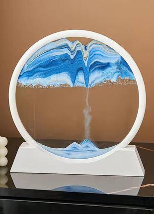 Живая песочная картина-антистресс 3d 26 см. белая рамка, голубовато-белый песок