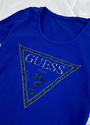 Футболка guess  синяя чёрная розовая коралловая рр xs-s4 фото