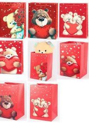 Пакет подарунковий паперовий xl love teddy, цена за уп. 12шт, 36*54*30см