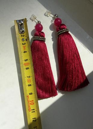 Шикарні сережки-пензлики вишневі темно-червоні винні (бордо)4 фото