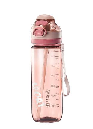 Пляшка для води з трубочкою 720 мл спортивна фляга прозора для напоїв з дозатором рожевий