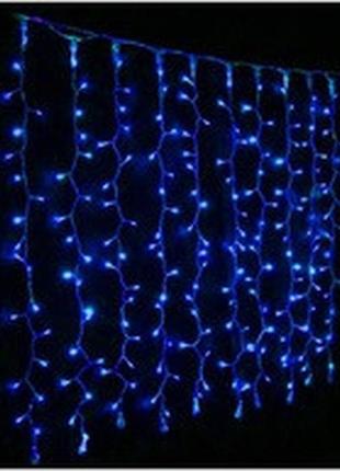 Гирлянда штора, прозрачная. шнур, 3*1.5м, 240 led, синий, с переходником, от сети, в кор. 14*7*9см