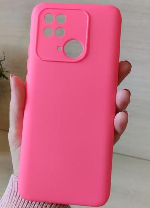 Яркий чехол для xiaomi redmi 10c однотонный мягкий с микрофиброй silicone cover full camera