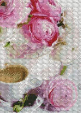 Алмазная мозаика розы и кофе 30х40см круглые камни-стразы, на подрамнике, термопакет, тм стратег, украина