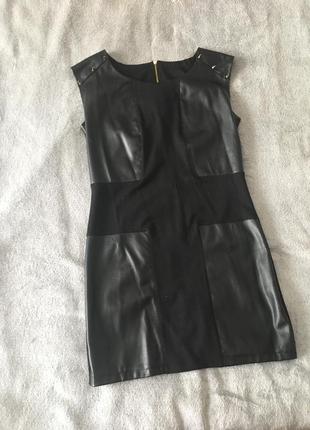 Черное платье эко кожа 3