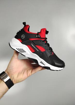 Мужские кроссовки nike air huarache x fragment black red white