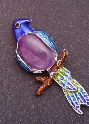 Брошка з натуральним каменем аметист