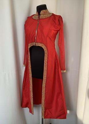 Восточный индийский удлиненный сюртук жакет платье расшитый золотом3 фото