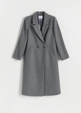 Прекрасное двубортное пальто reserved с шерстью в размере xl