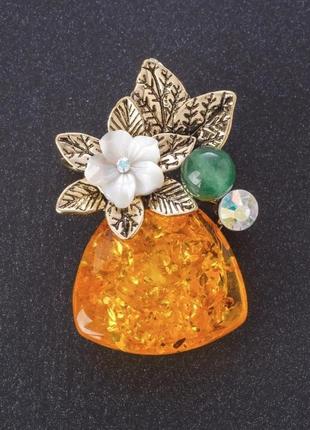 Брошка "перламутровий квітка" флора бурштин