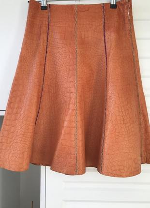 Кожаная юбка оранжевая а-силуэт люкс брендовая pollini3 фото