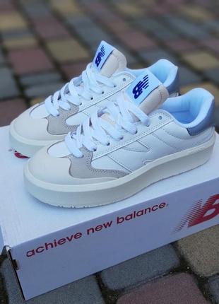 Женские кроссовки new balance ct302 белые на бежевой голубой задник6 фото