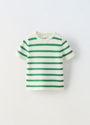 Полосатая трикотажная зеленая футболка zara new