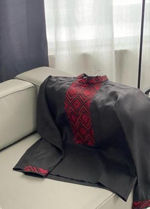 Вышиванка мужская ромб черный с красным4 фото