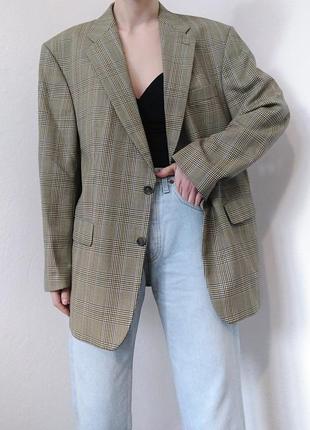 Вінтажний піджак шерстяний жакет в клітинку піджак шерсть блейзер клітинка вінтажний жакет хакі підж