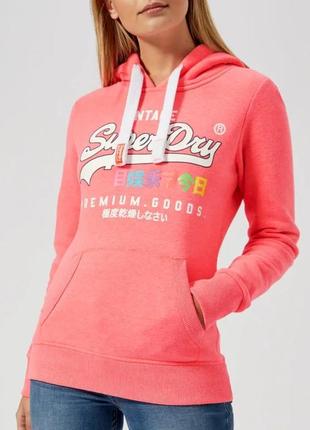 Яскраве жіноче коралове худі на флісі superdry made in turkey, оригінал, блискавичне надсилання