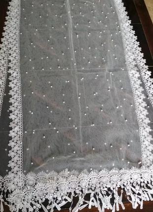 Красивий шарф жіночий церковний, на хрещення, весільний, білий, новий, легкий, 150 х 50 см3 фото