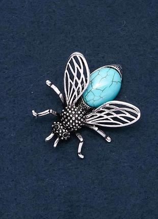 Брошка з натури каменем бірюза