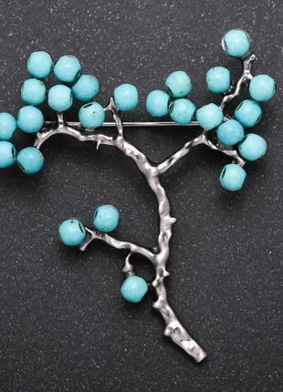 Брошь веточка бирюза