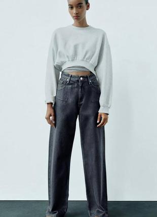 Трендовые широкие металлизированные джинсы zara wide leg оригинал1 фото