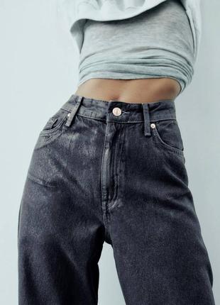 Трендовые широкие металлизированные джинсы zara wide leg оригинал4 фото