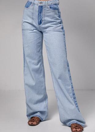 Женские джинсы с лампасами и накладными карманами4 фото