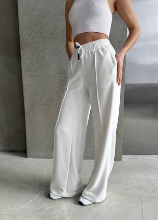 ‼️не кошлатиться‼️весенние спортивные брюки со стрелками трехнитка петля, женские брюки плаццо на весну, штаны палаццо10 фото