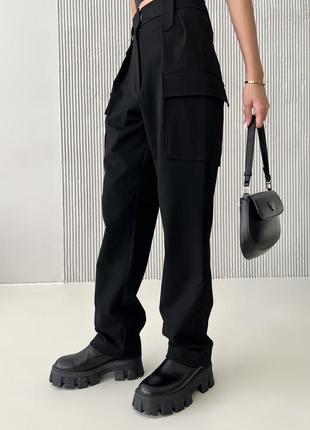 Стильнi жiночi брюки карго классичнi штани з iталiйської костюмки* люкс якiсть