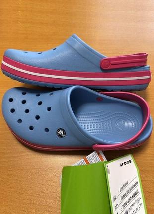 Крокс крокбенд клог голубі з рожевим crocs crocband clog chambray blue/paradise pink