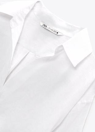 Лляна сорочка zara, біла лляна сорочка, сорочка з льону6 фото
