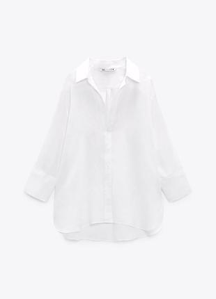 Льняная рубашка zara, белая льняная рубашка, рубашка со льна4 фото