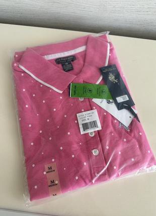 Коттоновое розовое платье поло в белья горошек us polo assn4 фото