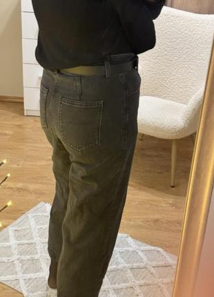 Графитовые широкие джинсы кюлоты со смещенным швом6 фото