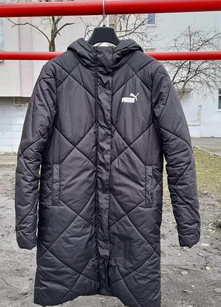 Куртка подовжена puma чорна пальто xs з капюшоном
