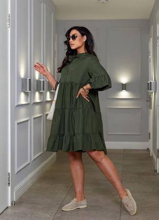 Платье трапеция ярусы миди 46-56 р-р
